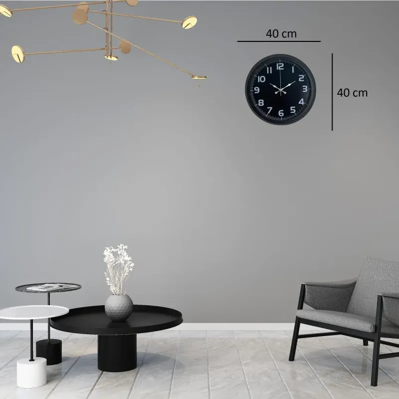 Siyah Metal Duvar Saati 40 cm · Model 4037B