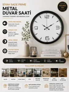 Siyah Metal Duvar Saati 40 cm · Model 4050B