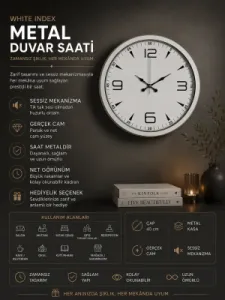 Beyaz Metal Duvar Saati 40 cm · Model 4050W