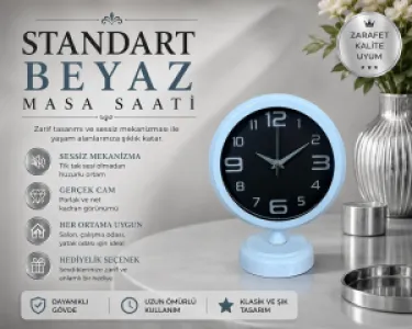 Beyaz Metal Masa Saati 25 x 20 cm · Model MS-2009W