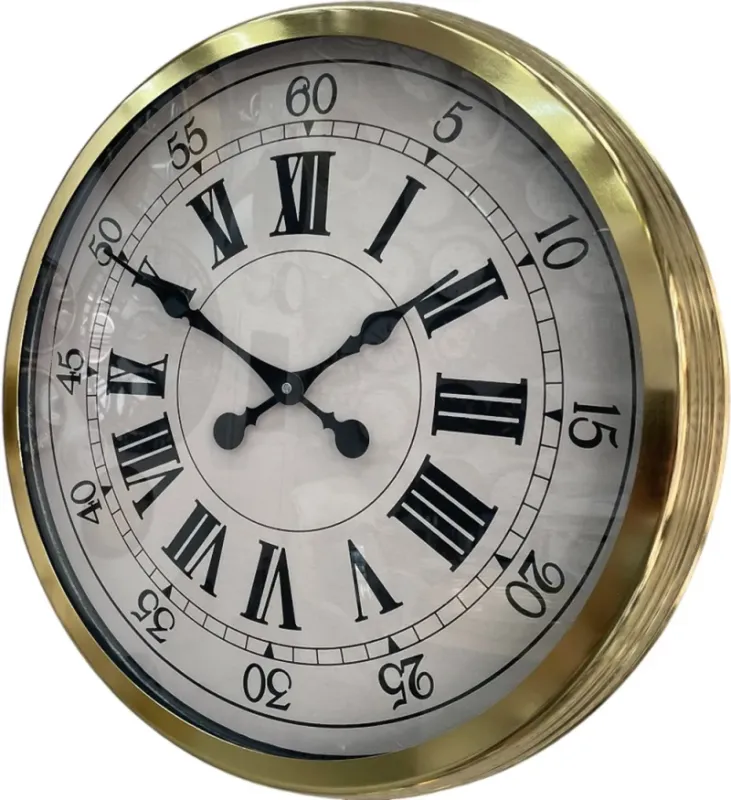 Roma Rakamlı Retro Görünümlü Gold Metal Duvar Saati 60 cm · Model 6065G