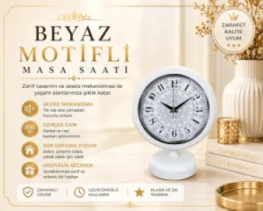 Beyaz Metal Masa Saati 25 x 20 cm · Model MS-2019W