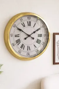 Roma Rakamlı Retro Görünümlü Gold Metal Duvar Saati 60 cm · Model 6065G