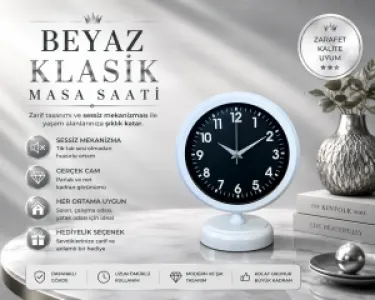 Beyaz Metal Masa Saati 25 x 20 cm · Model MS-2031W