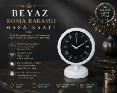 Roma Rakamlı Beyaz Metal Masa Saati 25 x 20 cm · Model MS-2051W