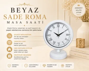 Roma Rakamlı Beyaz Metal Masa Saati 25 x 20 cm · Model MS-2055W