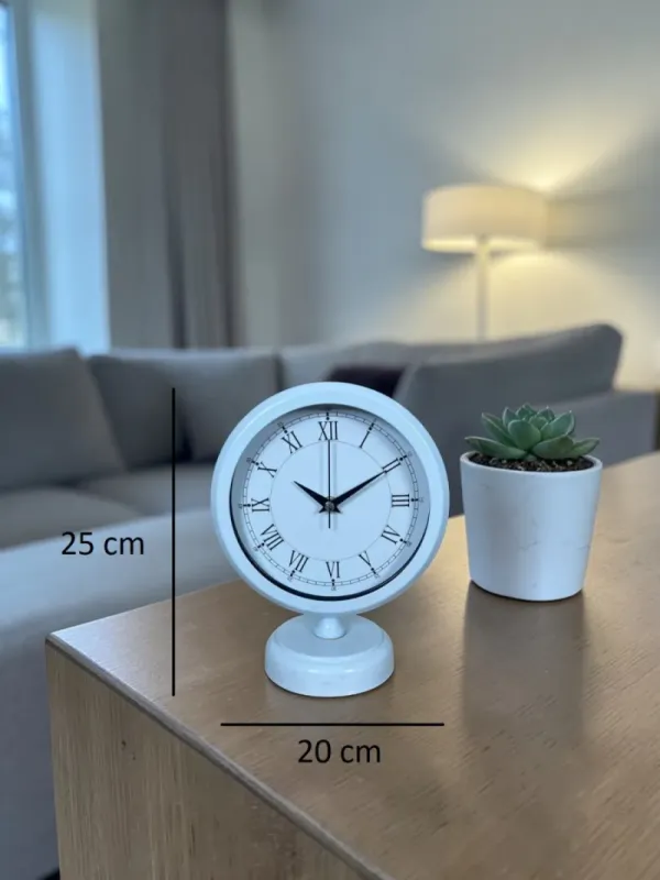 Roma Rakamlı Beyaz Metal Masa Saati 25 x 20 cm · Model MS-2055W