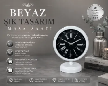 Beyaz Metal Masa Saati 25 x 20 cm · Model MS-2059W