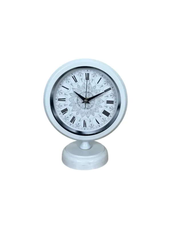 Desenli Beyaz Metal Masa Saati 25 x 20 cm · Model MS-2062W