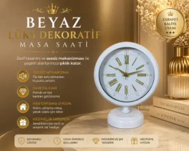 Beyaz Metal Masa Saati 25 x 20 cm · Model MS-2074W