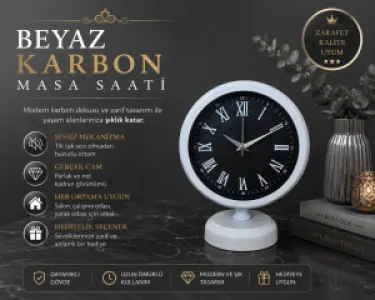 Roma Rakamlı Beyaz Metal Masa Saati 25 x 20 cm · Model MS-2090W