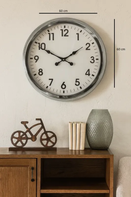 Krom Metal Duvar Saati 60 cm · Model 6001K
