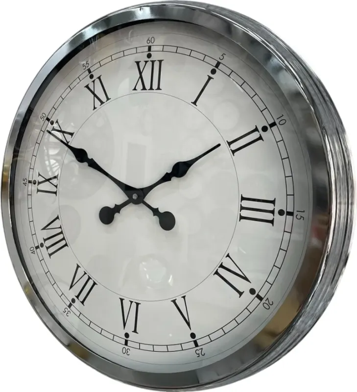 Roma Rakamlı Krom Metal Duvar Saati 60 cm · Model 6055K