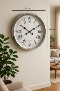 Roma Rakamlı Krom Metal Duvar Saati 60 cm · Model 6055K
