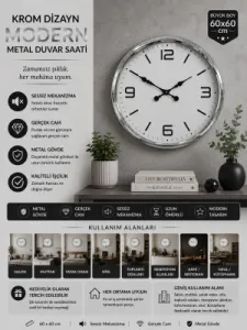 Krom Metal Duvar Saati 60 cm · Model 6008K