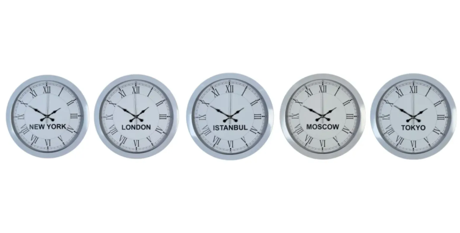 Roma Rakamlı Beyaz Metal 5'li Dünya Saati 36 cm · Model DS-5XM3655W