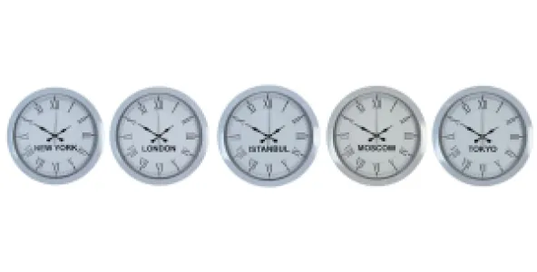 Roma Rakamlı Beyaz Metal 5'li Dünya Saati 36 cm · Model DS-5XM3655W