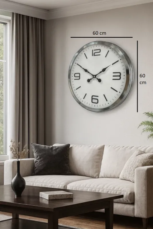 Krom Metal Duvar Saati 60 cm · Model 6008K