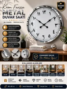 Krom Metal Duvar Saati 60 cm · Model 6099K