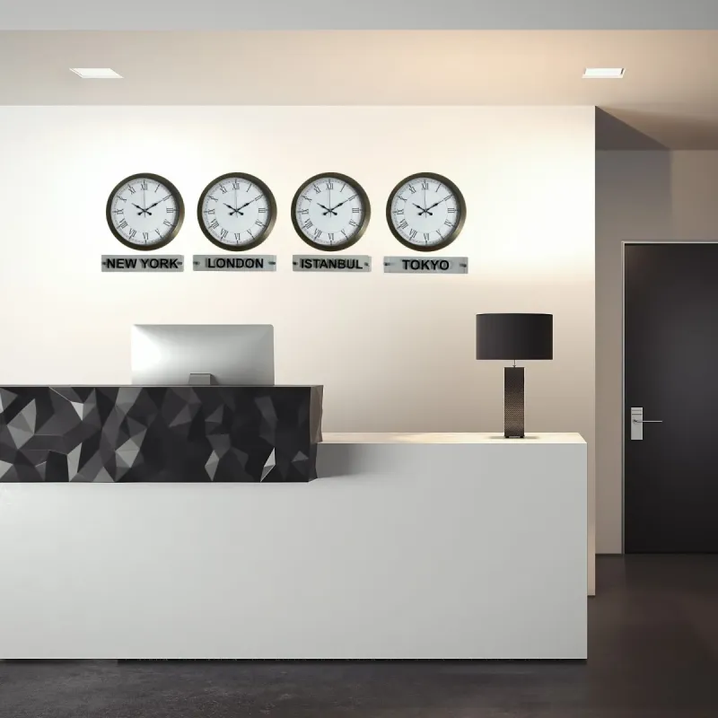 Roma Rakamlı Eskitme Metal 4'lü Tabelalı Dünya Saati 36 cm · Model DS-4XM3655E+T