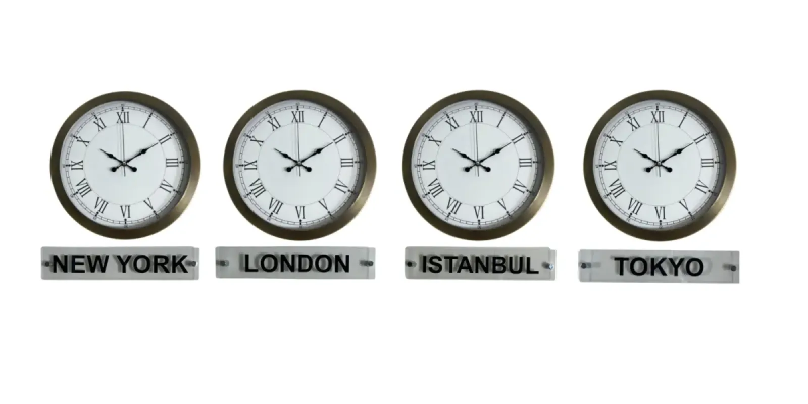 Roma Rakamlı Eskitme Metal 4'lü Tabelalı Dünya Saati 36 cm · Model DS-4XM3655E+T