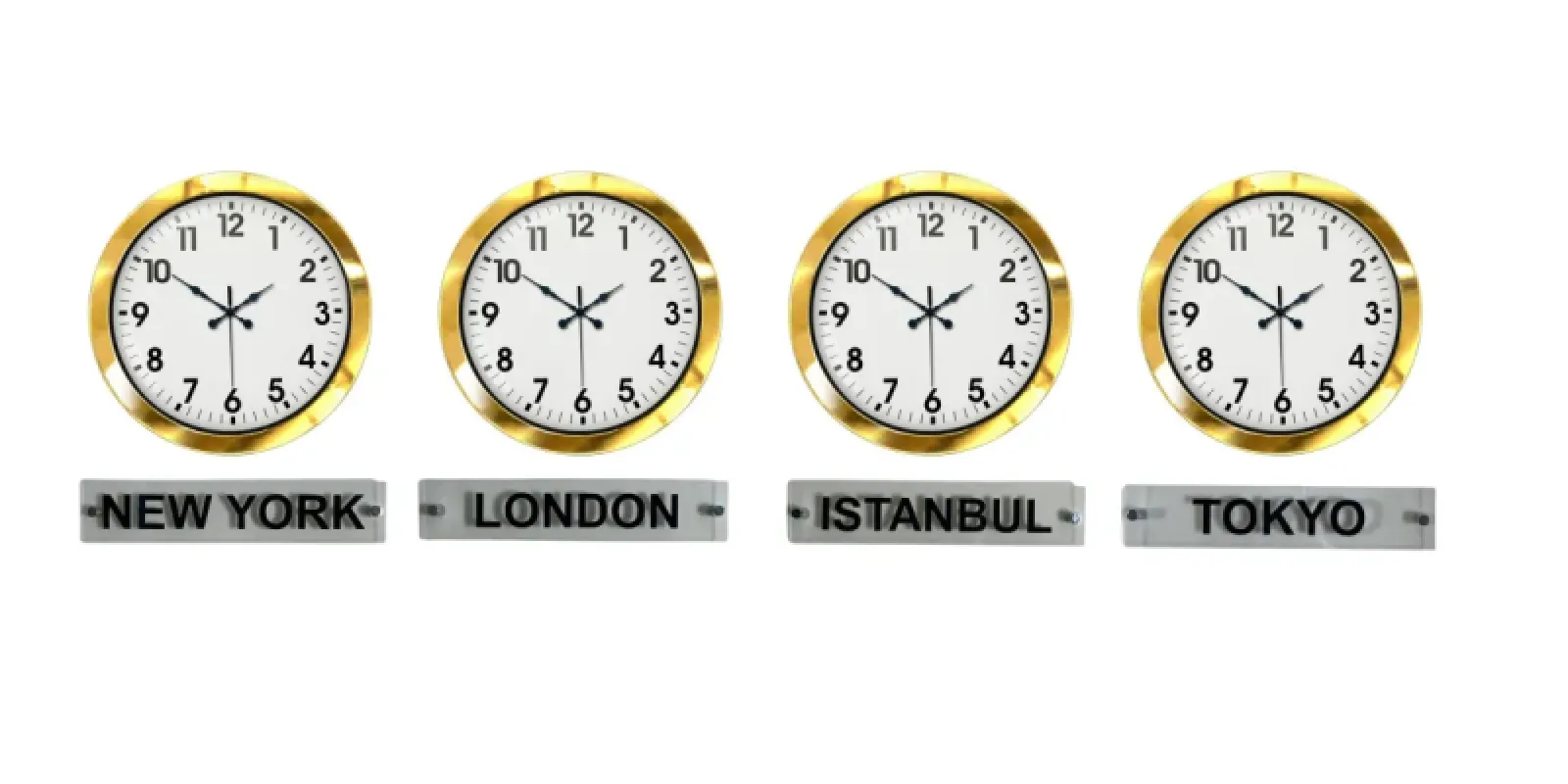 Gold Metal 4'lü Tabelalı Dünya Saati 36 cm · Model DS-4XM3601G+T