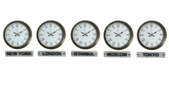 Retro Görünümlü Eskitme Metal Tabelalı Dünya Saati 36 cm · Model DS-5XM3655E+T