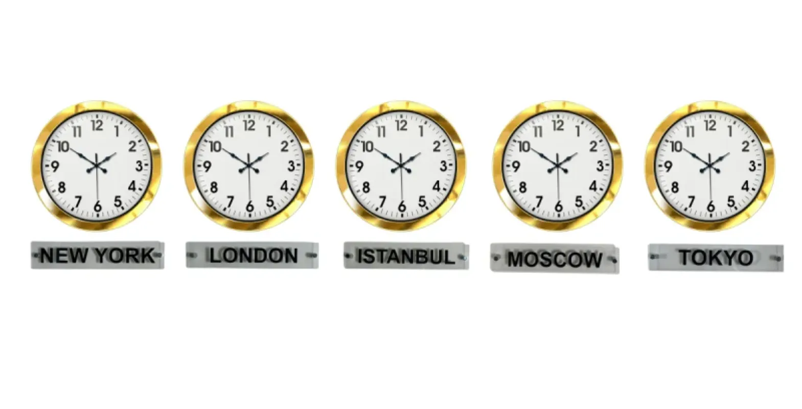 Gold Metal 5'li Tabelalı Dünya Saati 36 cm · Model DS-5XM3601G+T