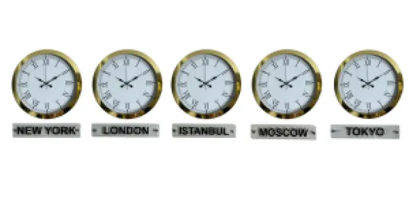 Roma Rakamlı Gold Metal 5'li Tabelalı Dünya Saati 36 cm · Model DS-5XM3655G+T