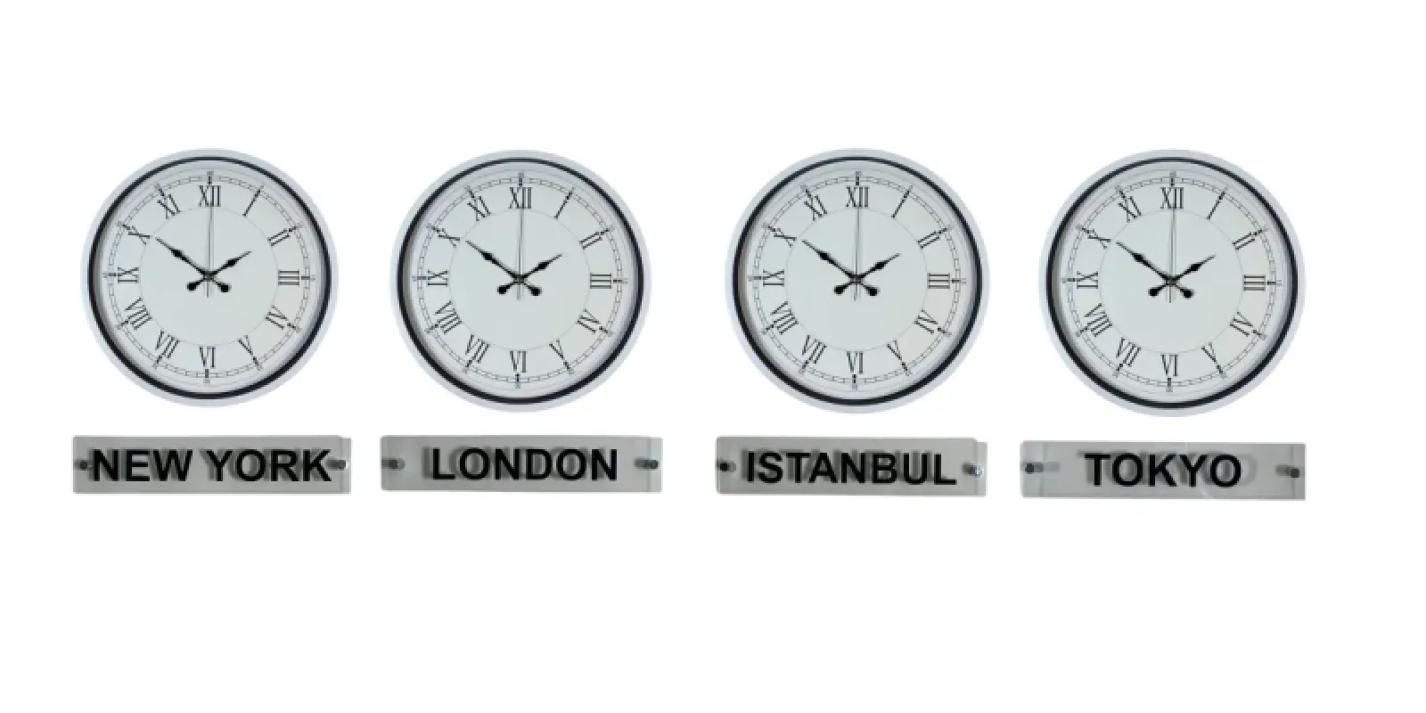 Beyaz Metal 4'lü Tabelalı Dünya Saati 36 cm · Model DS-4XPP-3655W+T