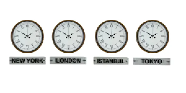 Roma Rakamlı Kahverengi Metal 4'lü Tabelalı Dünya Saati 36 cm · Model DS-4XPP-3655I+T