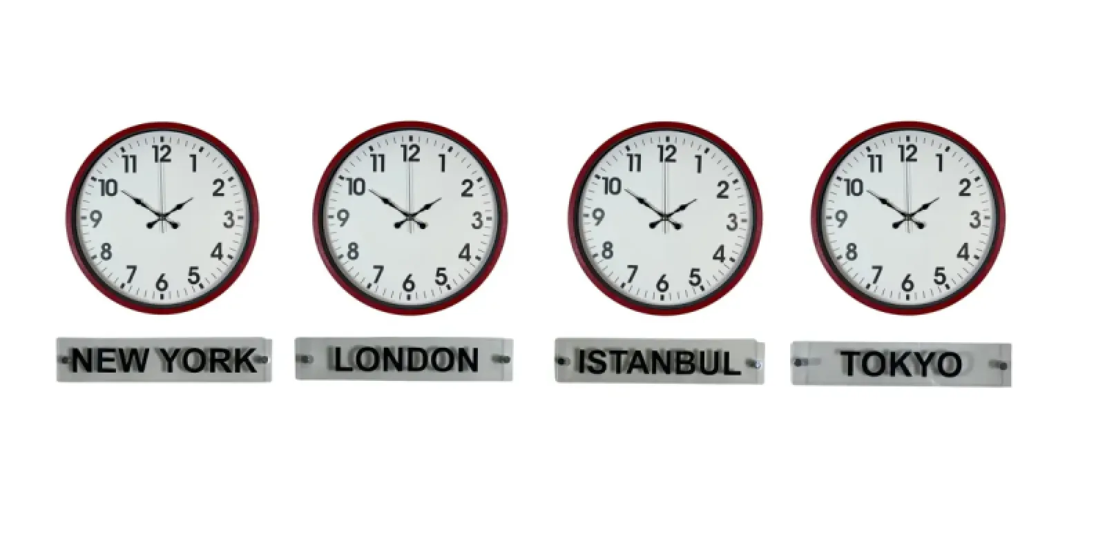 Kırmızı Metal 4'lü Tabelalı Dünya Saati 36 cm · Model DS-4XPP-3601R+T