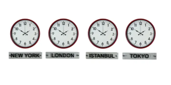 Kırmızı Metal 4'lü Tabelalı Dünya Saati 36 cm · Model DS-4XPP-3601R+T