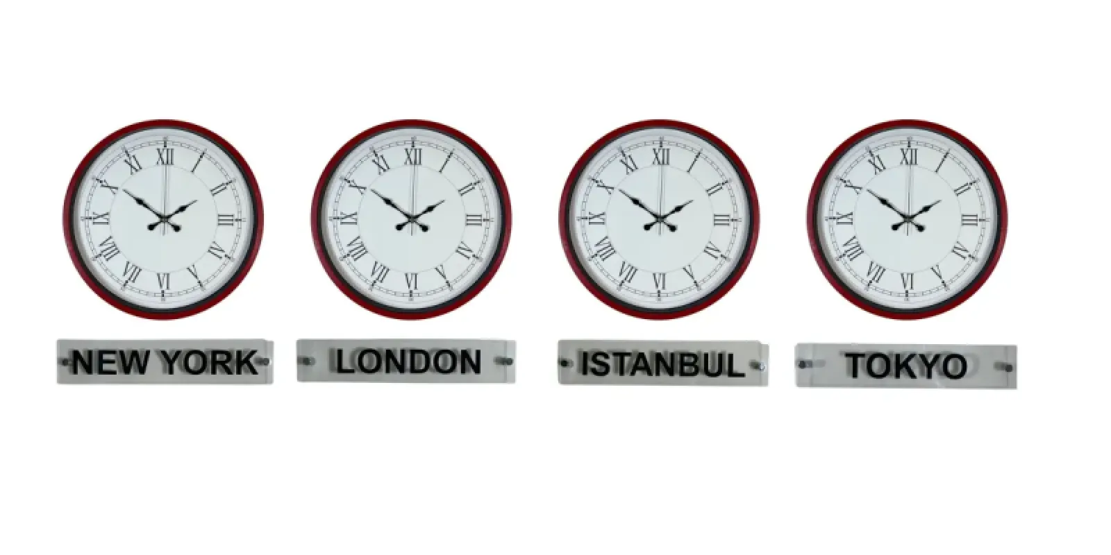 Kırmızı Metal 4'lü Tabelalı Dünya Saati 36 cm · Model DS-4XPP-3655R+T