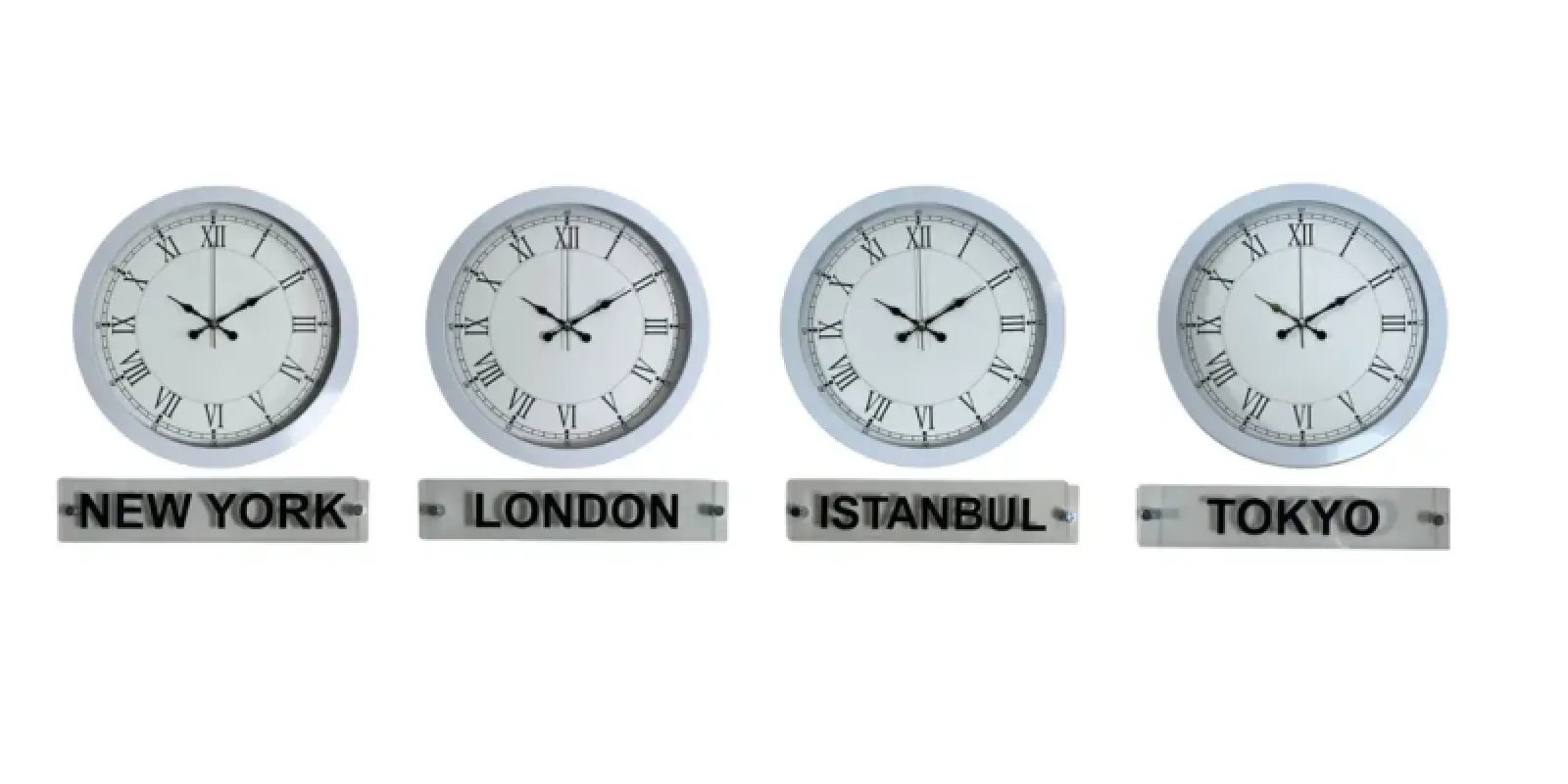 4 lü Tabelalı 36 Cm Beyaz Metal Dünya Saati
