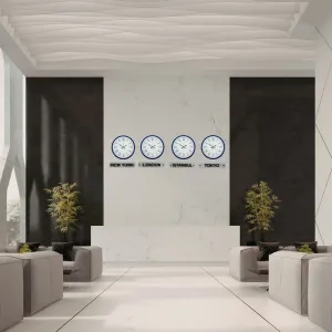 Roma Rakamlı Lacivert Metal 4'lü Tabelalı Dünya Saati 36 cm · Model DS-4XPP-3655V+T