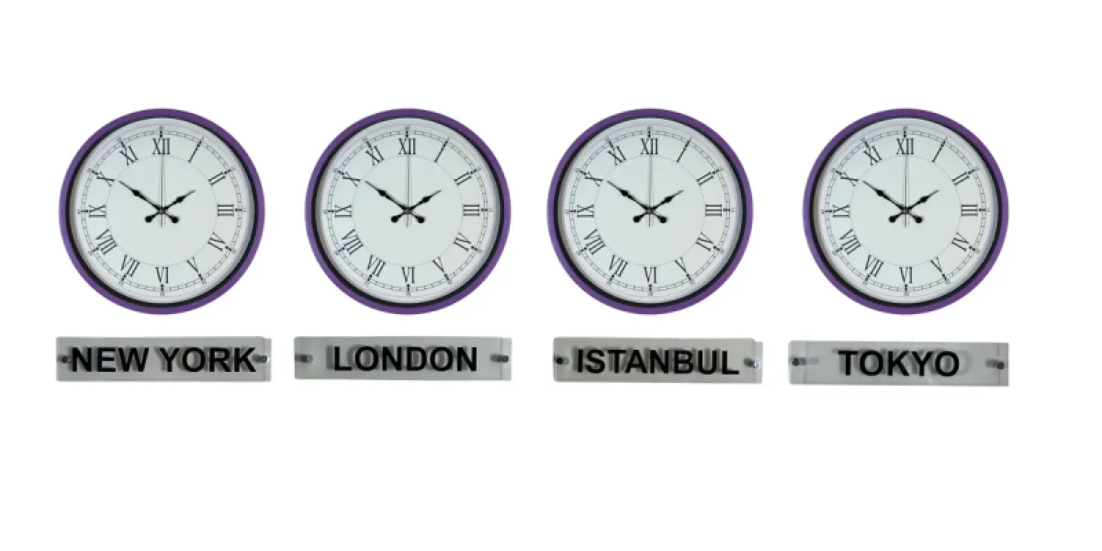 Mor Metal 4'lü Tabelalı Dünya Saati 36 cm · Model DS-4XPP-3655Z+T