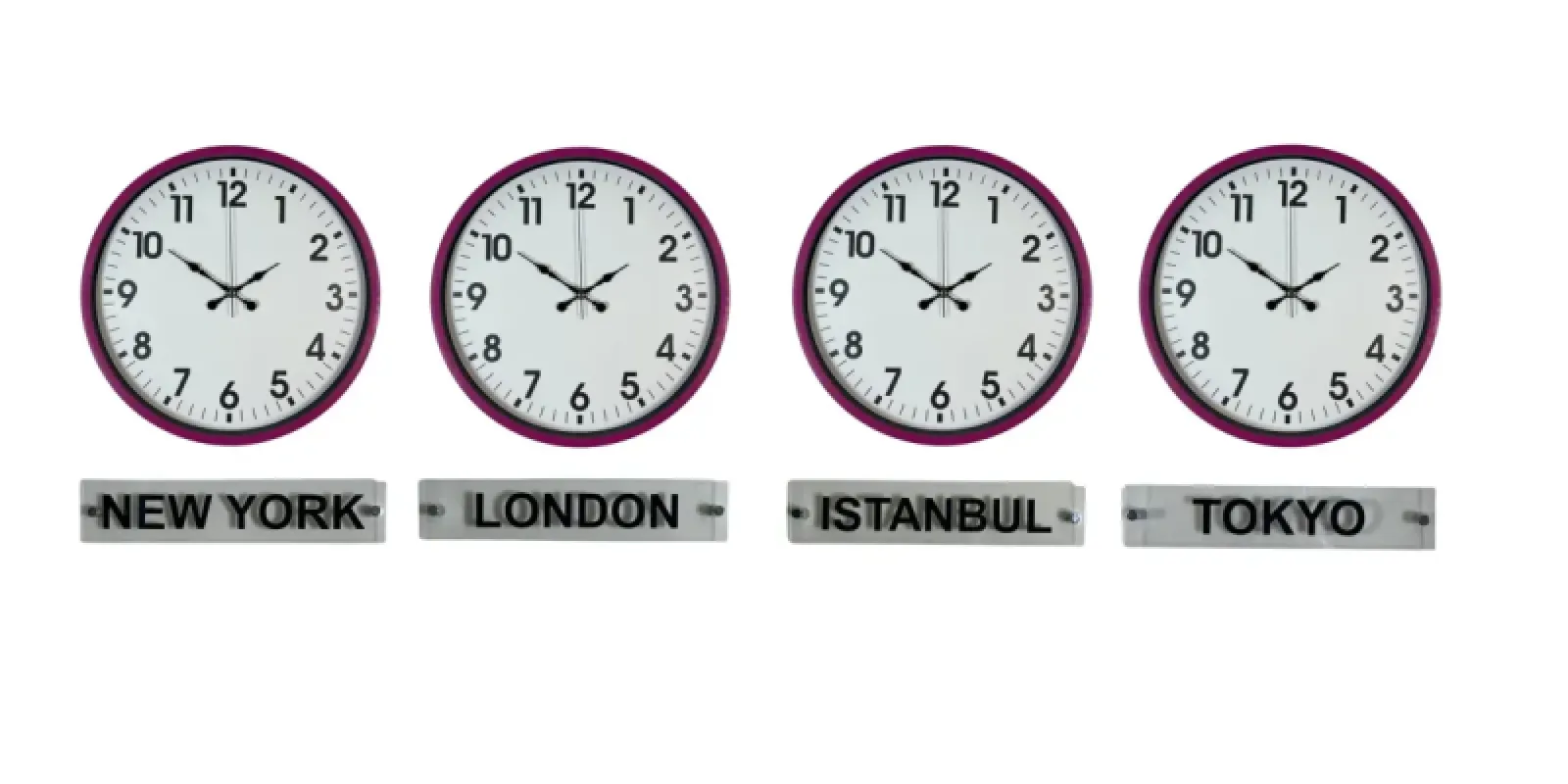 Pembe Metal 4'lü Tabelalı Dünya Saati 36 cm · Model DS-4XPP-3601P+T