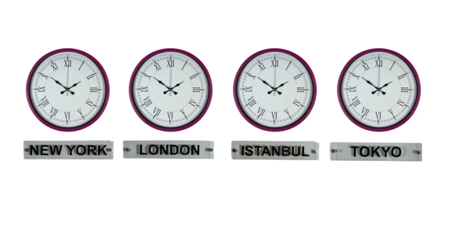 Pembe Metal 4'lü Tabelalı Dünya Saati 36 cm · Model DS-4XPP-3655P+T