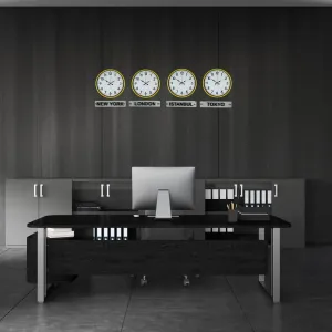 Sarı Metal 4'lü Tabelalı Dünya Saati 36 cm · Model DS-4XPP-3601Y+T
