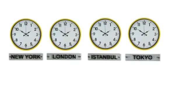 Sarı Metal 4'lü Tabelalı Dünya Saati 36 cm · Model DS-4XPP-3601Y+T
