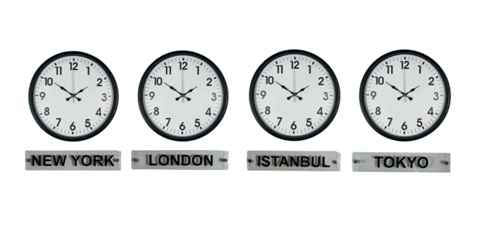 Siyah Metal 4'lü Tabelalı Dünya Saati 36 cm · Model DS-4XPP-3601B+T