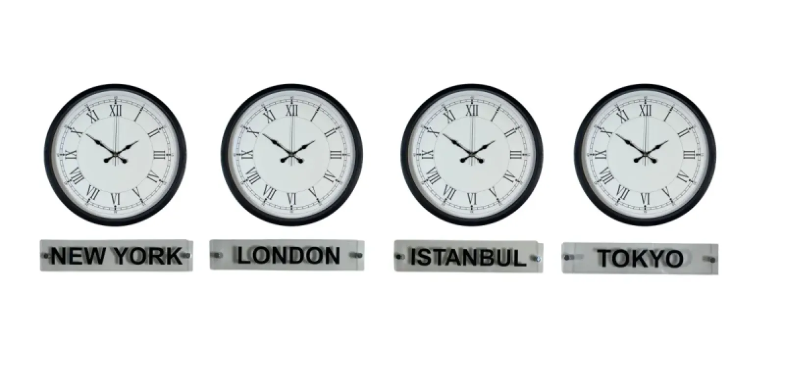Siyah Metal 4'lü Tabelalı Dünya Saati 36 cm · Model DS-4XPP-3655B+T