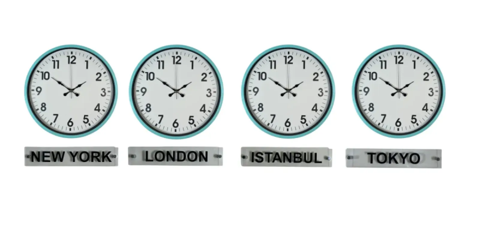 Turkuaz Metal 4'lü Tabelalı Dünya Saati 36 cm · Model DS-4XPP-3601T+T