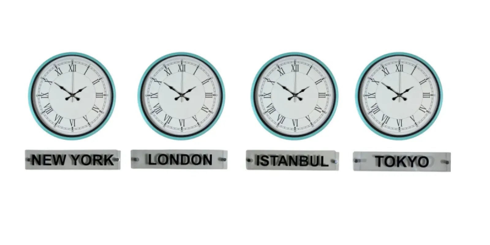 Turkuaz Metal 4'lü Tabelalı Dünya Saati 36 cm · Model DS-4XPP-3655T+T