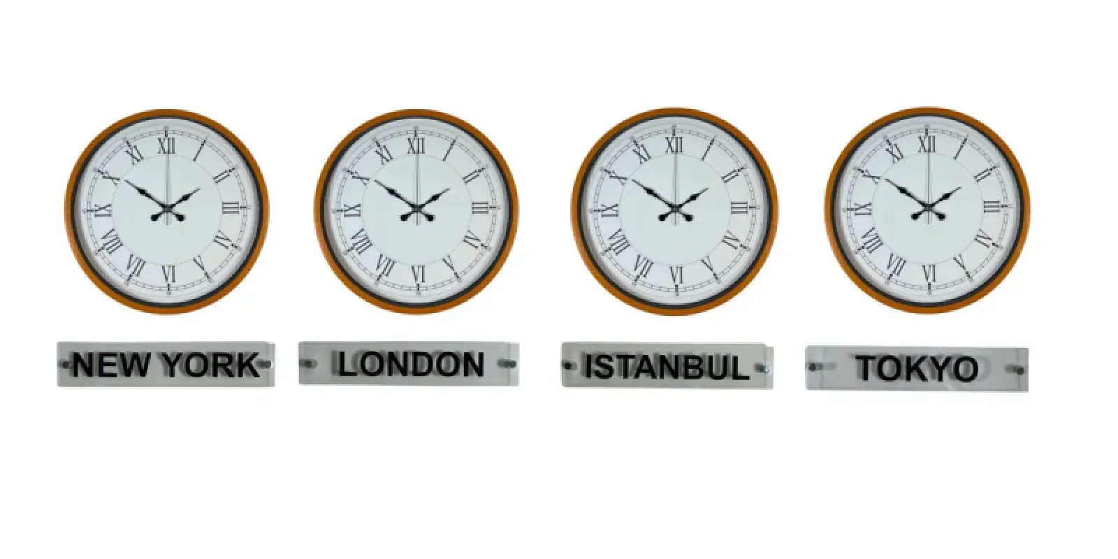 Turuncu Metal 4'lü Tabelalı Dünya Saati 36 cm · Model DS-4XPP-3655O+T