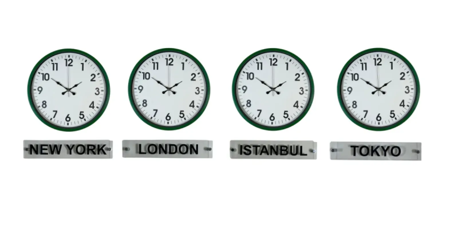 Yeşil Metal 4'lü Tabelalı Dünya Saati 36 cm · Model DS-4XPP-3601L+T