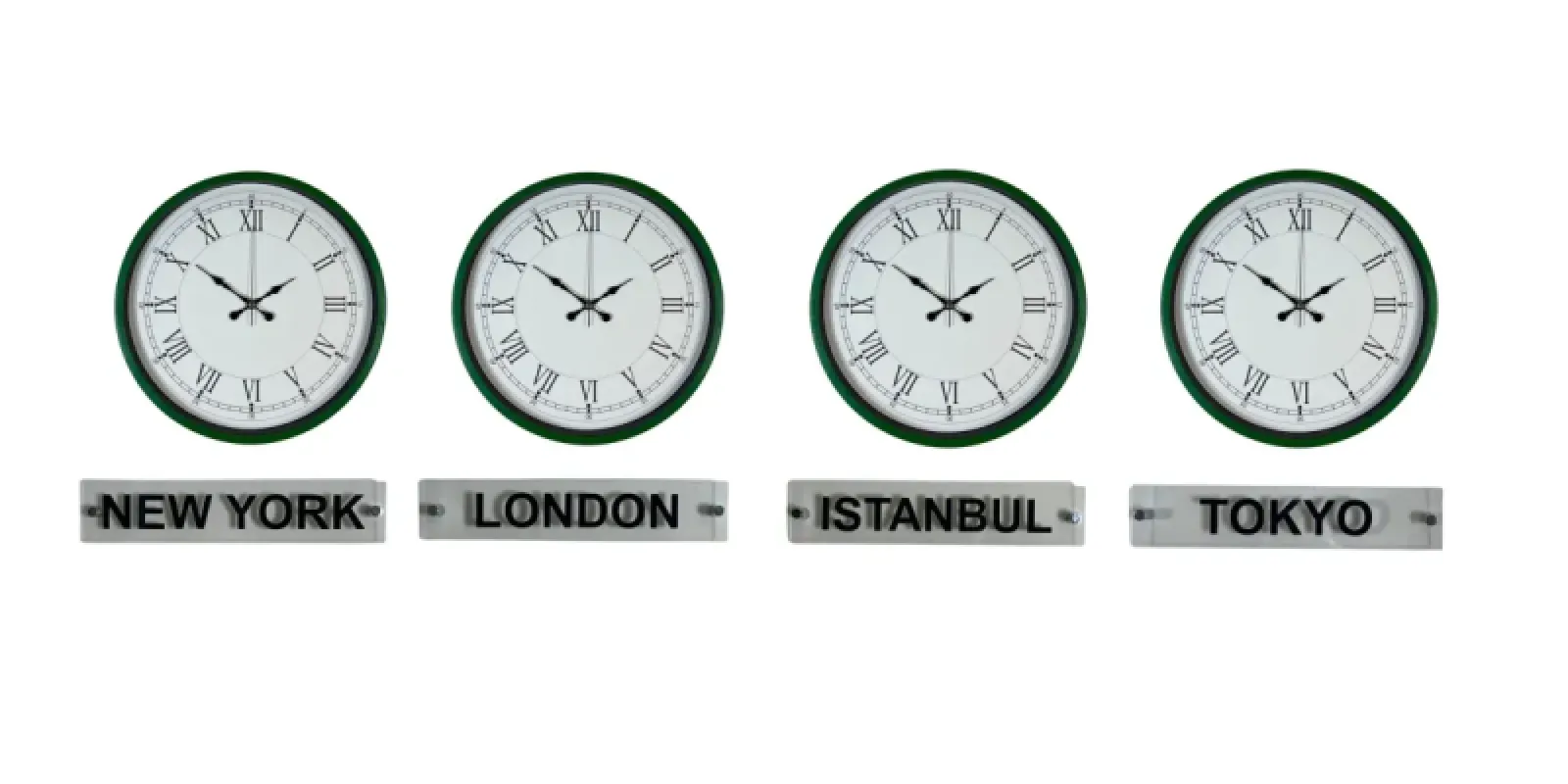 Yeşil Metal 4'lü Tabelalı Dünya Saati 36 cm · Model DS-4XPP-3655L+T