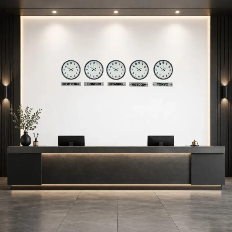 Gri Metal 5'li Tabelalı Dünya Saati 36 cm · Model DS-5XPP-3601K+T