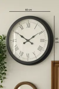 Roma Rakamlı Siyah Metal Duvar Saati 60 cm · Model 6055B